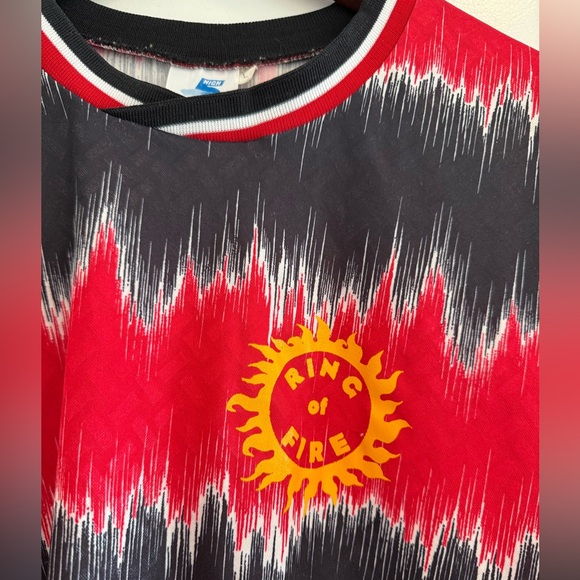 Soccer Jersey Ring of Fire Black Red Amp Stripe L Large vintage - Picture 3 of 9